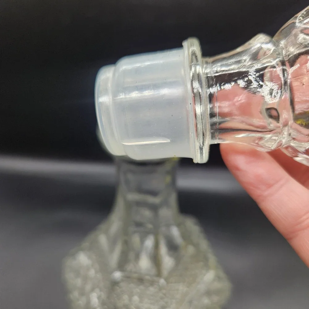 Vintage Clear Pressed Glass Decanter Diamond Point Pattern with Stopper